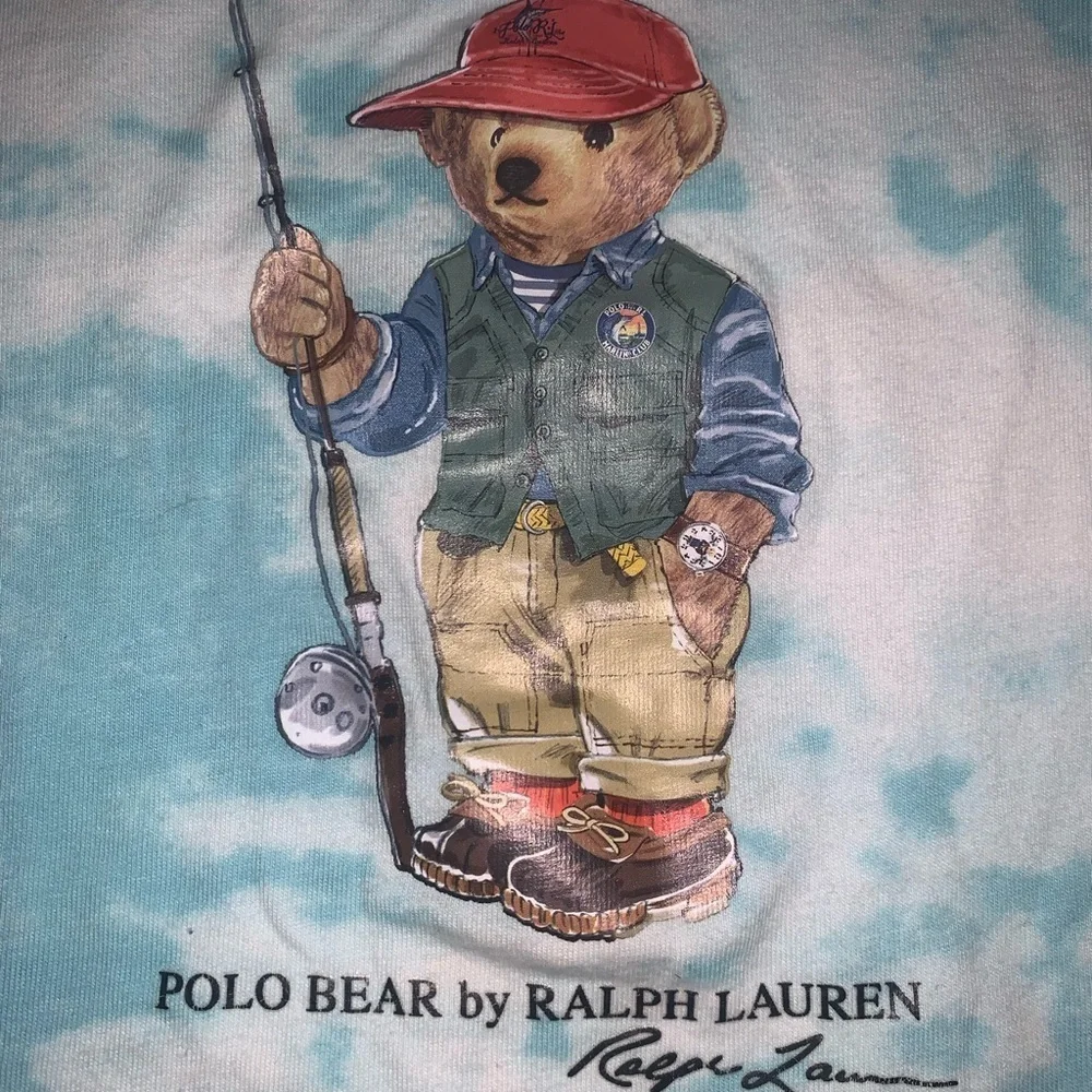 Ralph Lauren Polo Bear Fisherman Teal Aqua Blue Short Sleeve Tie-Dye Tee 12m
